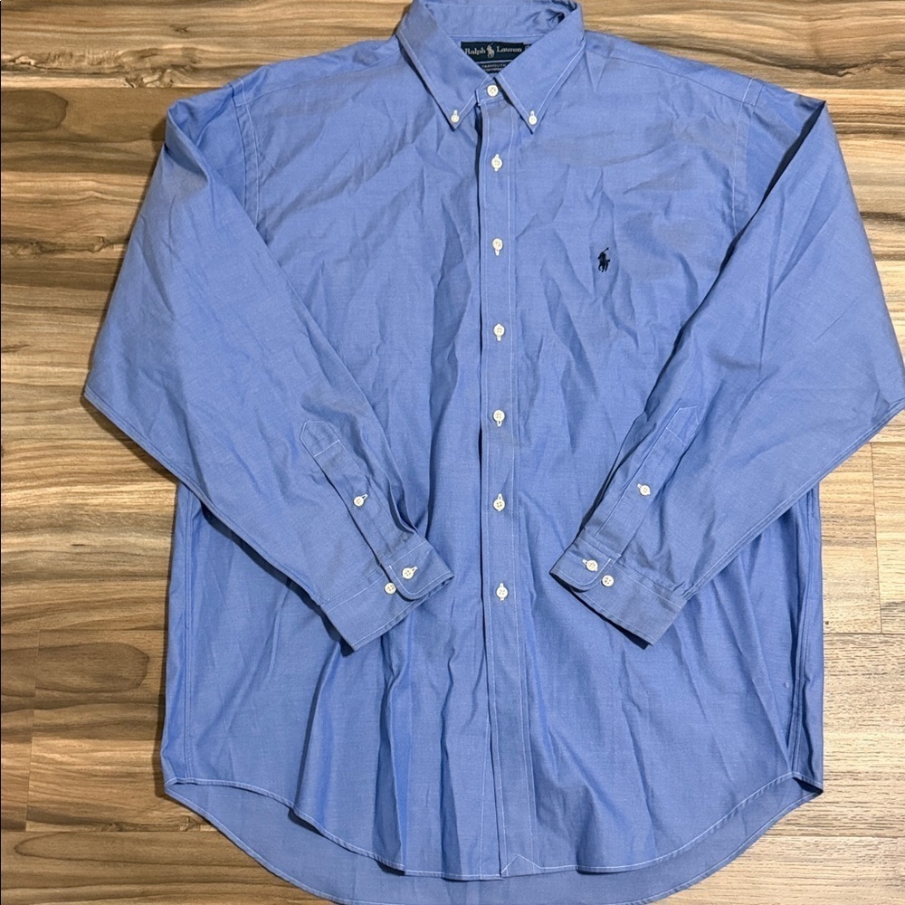 Ralph Lauren Shirt Mens 17 34/35 Blue Long Sleeve Yarmouth Pinpoint Oxford